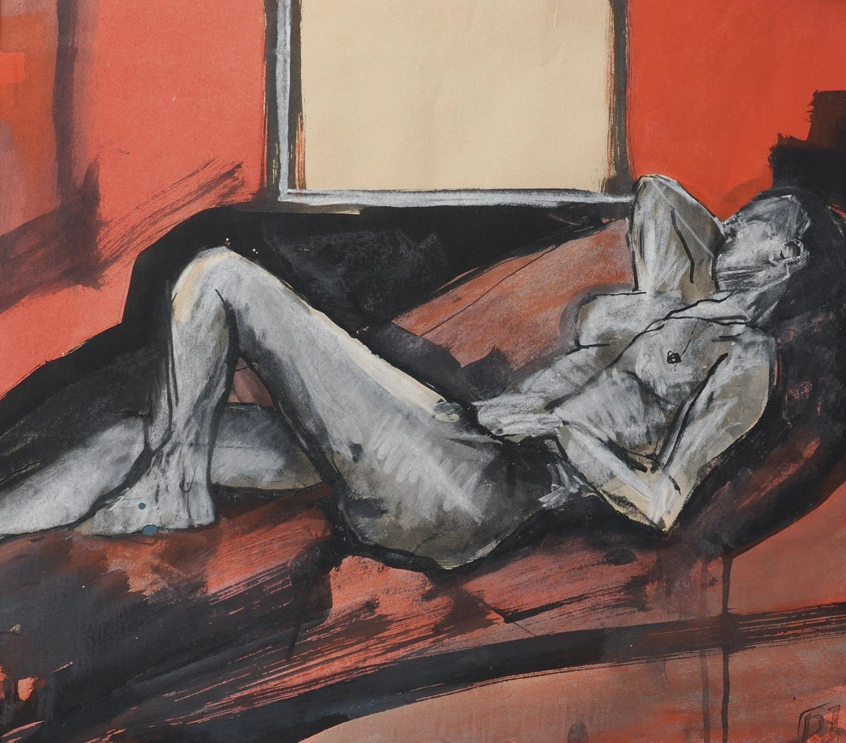 Reclining Nude In Red by Rachel Jeffery