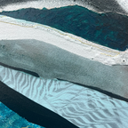 Cliff Wall Contours, textured mixed media painting of Cornish cliff layers in blues, greys and white by Rachel Jeffery, detail