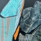 Cliff Wall Contours, textured mixed media painting of Cornish cliff layers in blues, greys and white by Rachel Jeffery, detail