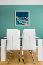 Reef, abstract resin painting of a breaking wave in deep blue and white by Rachel Jeffery, detail