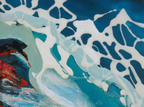 Reef, abstract resin painting of a breaking wave in deep blue and white by Rachel Jeffery, detail