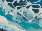 Reef, abstract resin painting of a breaking wave in deep blue and white by Rachel Jeffery, detail