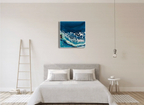 Reef, abstract resin painting of a breaking wave in deep blue and white by Rachel Jeffery, detail