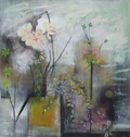 Flower Arrangement With Orchid, large flower painting with an orchid on paper by Rachel Jeffery