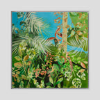 Rain Forest with Tropical Birds. Canvas Print 