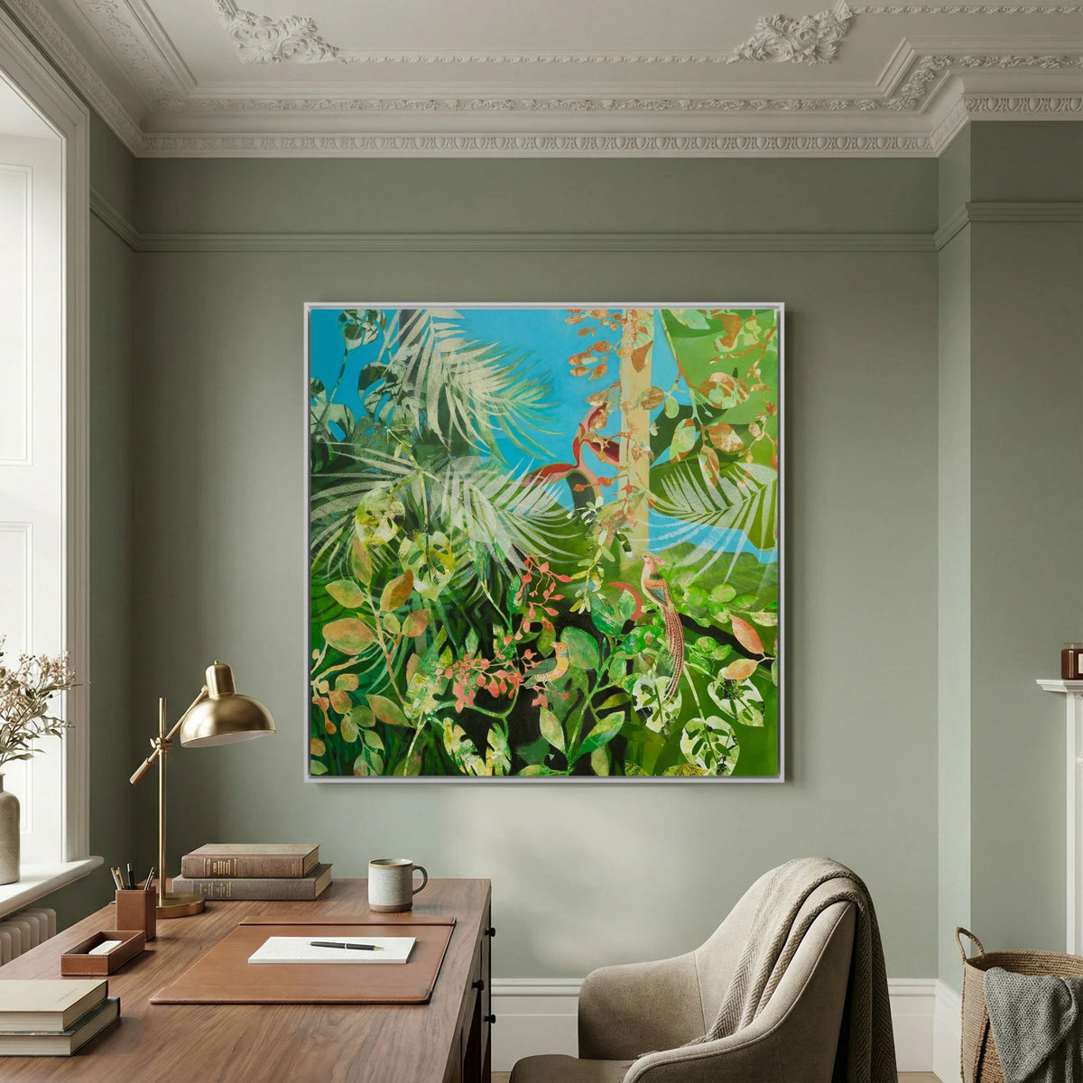Rain Forest with Tropical Birds. Canvas Print 