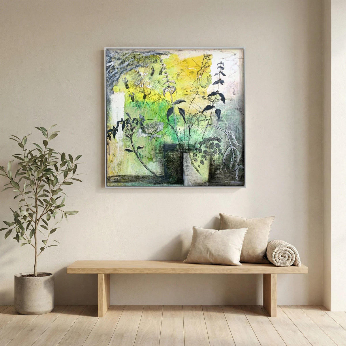 Yellow and Green Flower Arrangement. Canvas Print